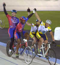Kirk Whiteman and Matt celebrate a win over theAustralian Team of Steven Gray and Dave Murray at the WE Media Tandem Invitational in Trexlertown, Pennsylvania (Photo by Ed Landrock, The Morning Call)