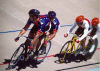 Garth and Matt in the lead against Team Japan at the 1998 IPC World Cycling Championships in Colorado Springs, Colorado. (Photo by Casey Gibson)
