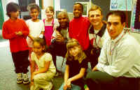 Mark Guerin, Kirk Whiteman and Matt with Pikes Peak Elementary first graders. Mr. Guerin not only rides tandems he is a school teacher!